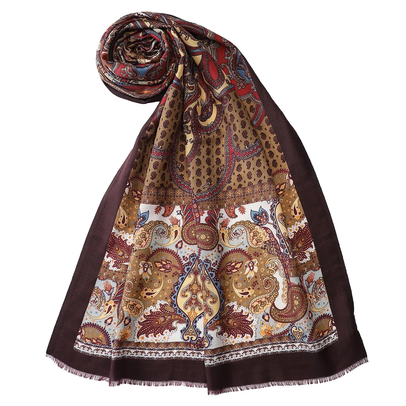 REFLEXTION Wool Silk Brown Printed Stole