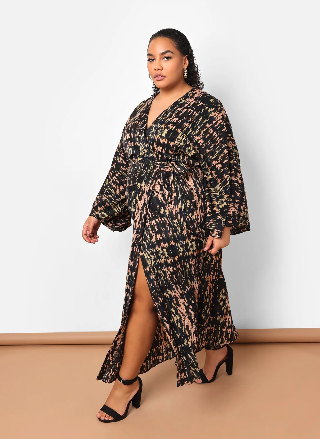 Ria Abstract Print Maxi Wrap Dress