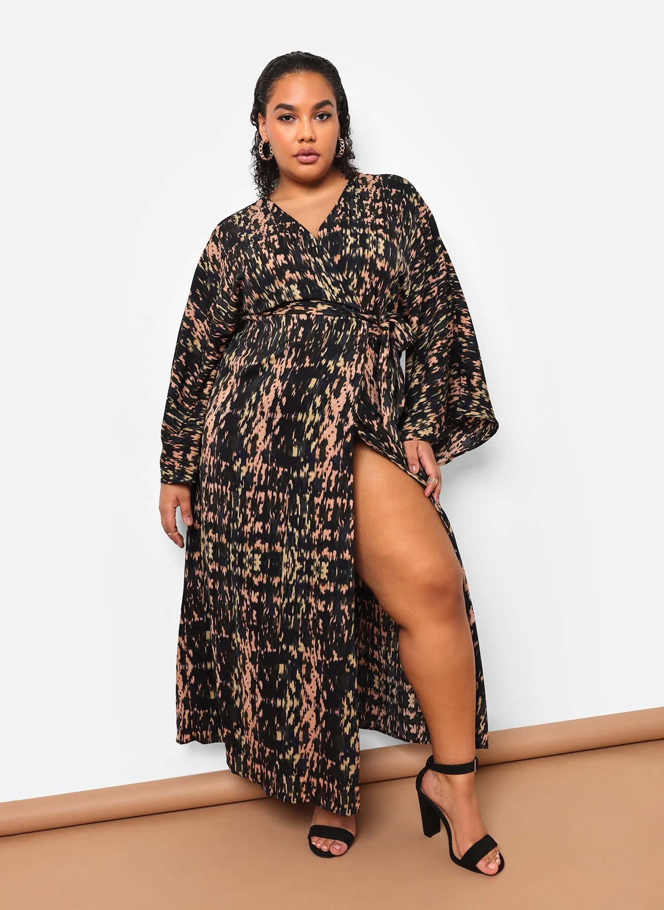 Ria Abstract Print Maxi Wrap Dress