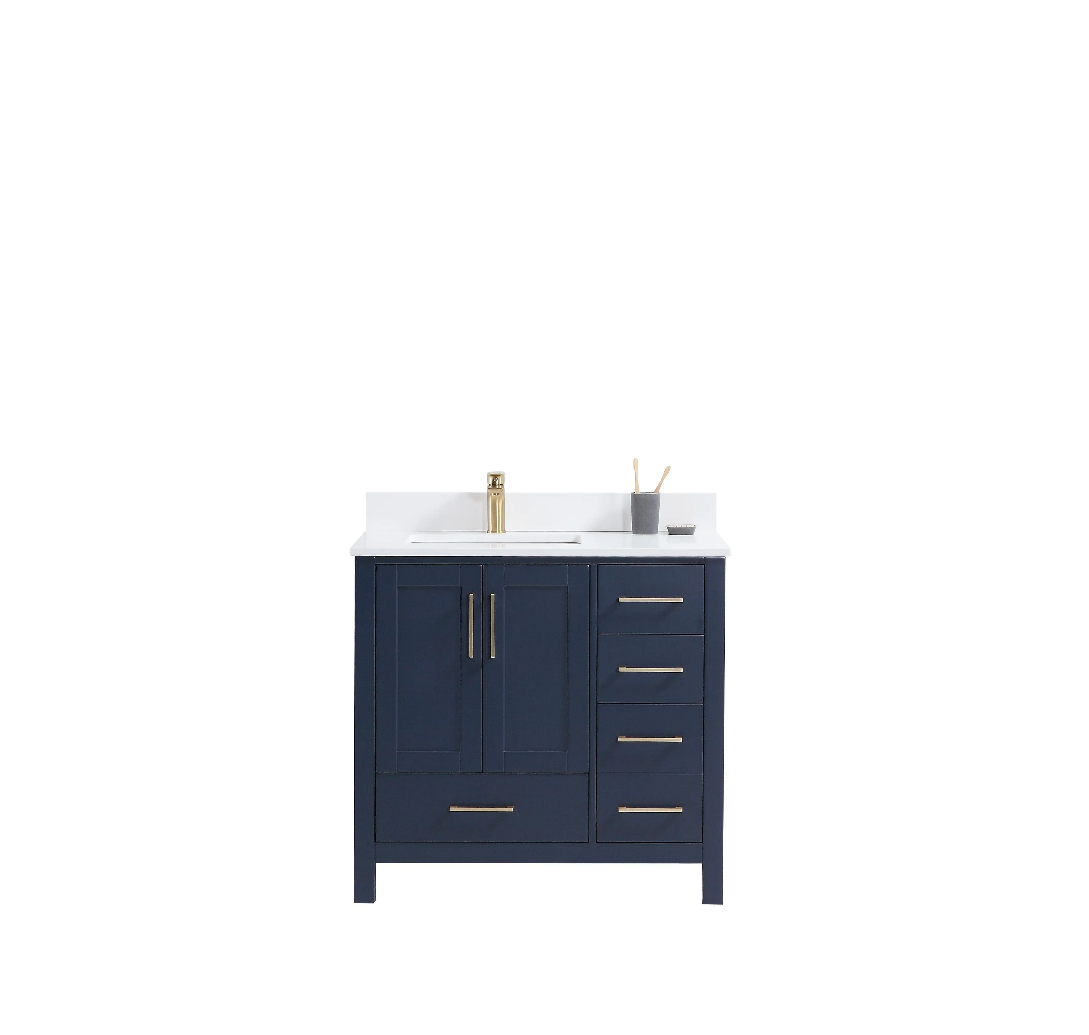 ROSE - 36" Navy Blue, Floor Standing Bathroom Vanity, White Quartz Countertop