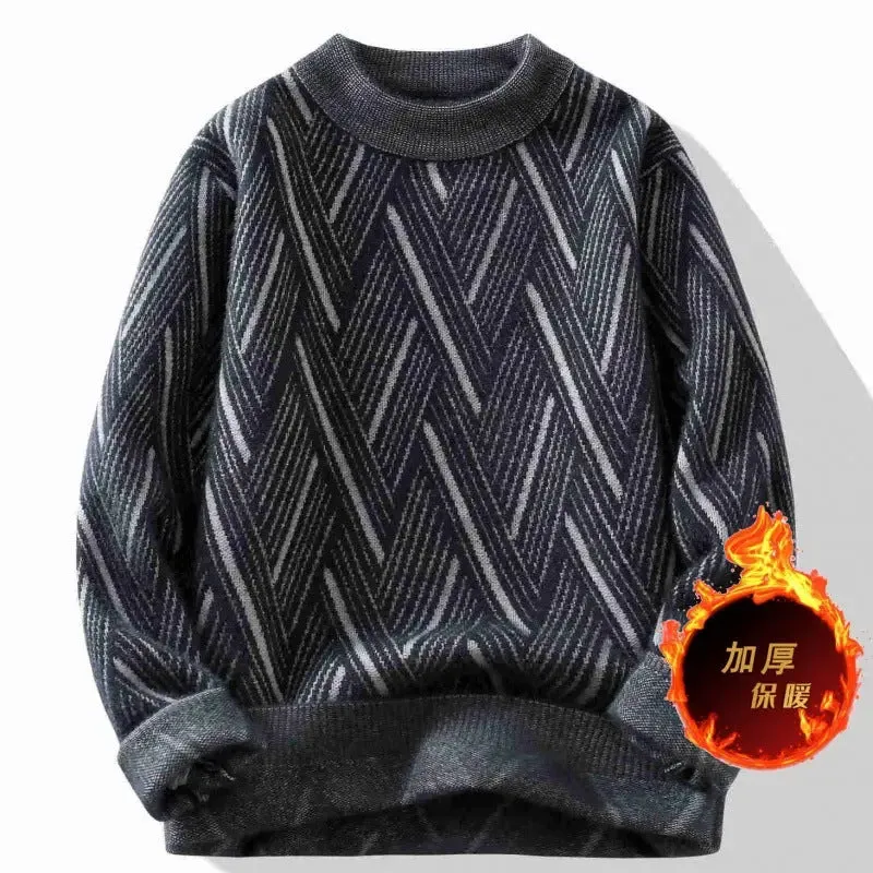 Round Neck Sweater Men's Winter Rhombus Sweater