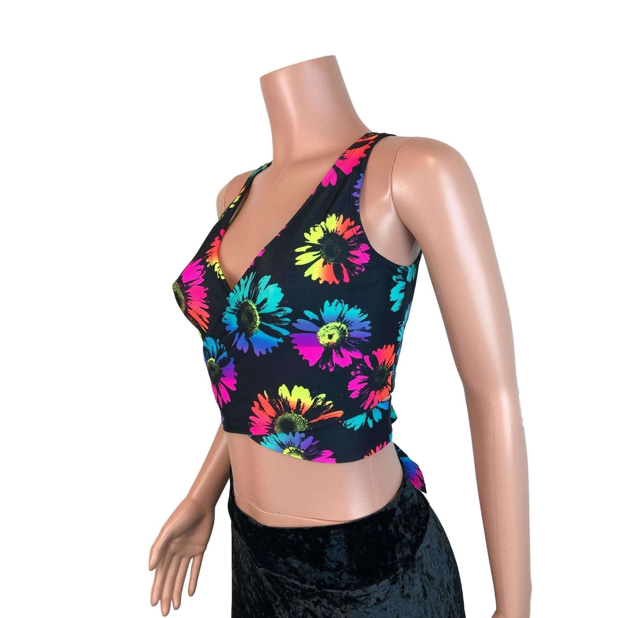 SALE - LARGE LONG SLEEVE ONLY - Crop Wrap Top - Electric Daisy