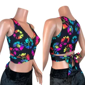 SALE - LARGE LONG SLEEVE ONLY - Crop Wrap Top - Electric Daisy