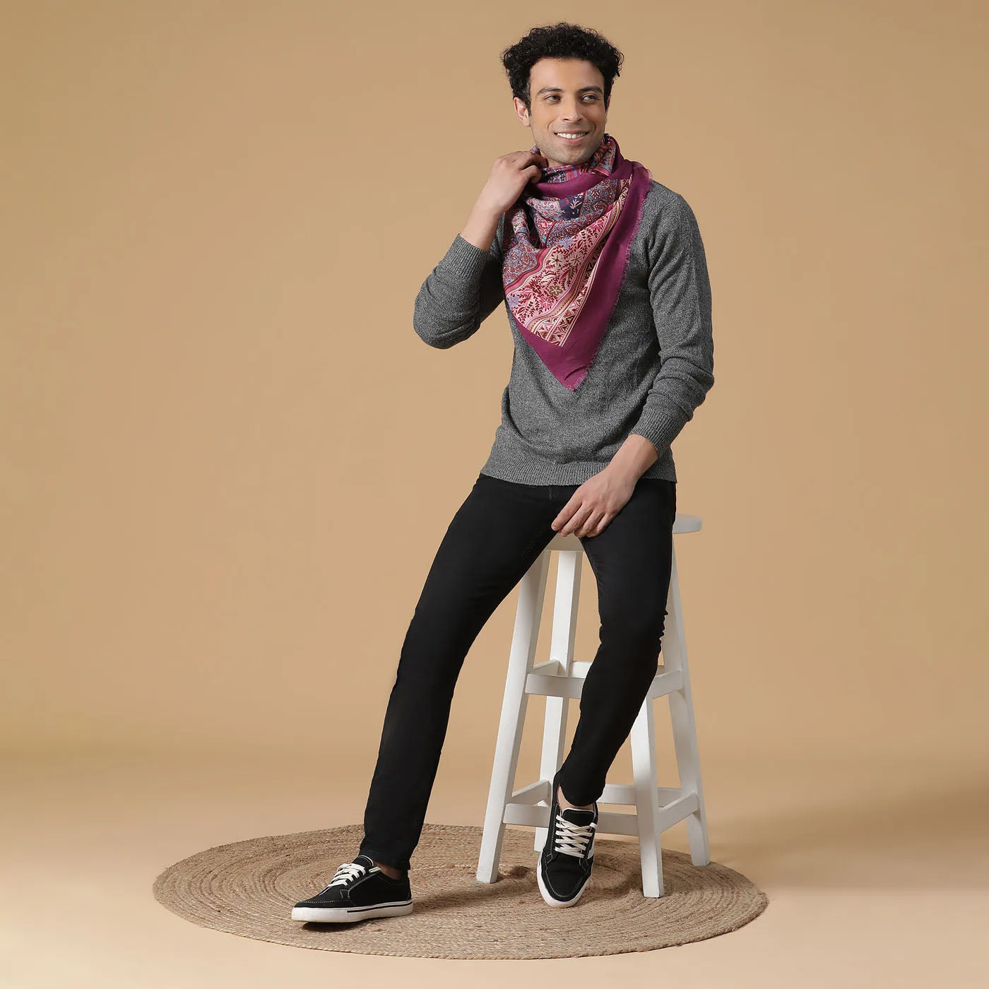 Sam Men Wool Silk Printed Muffler