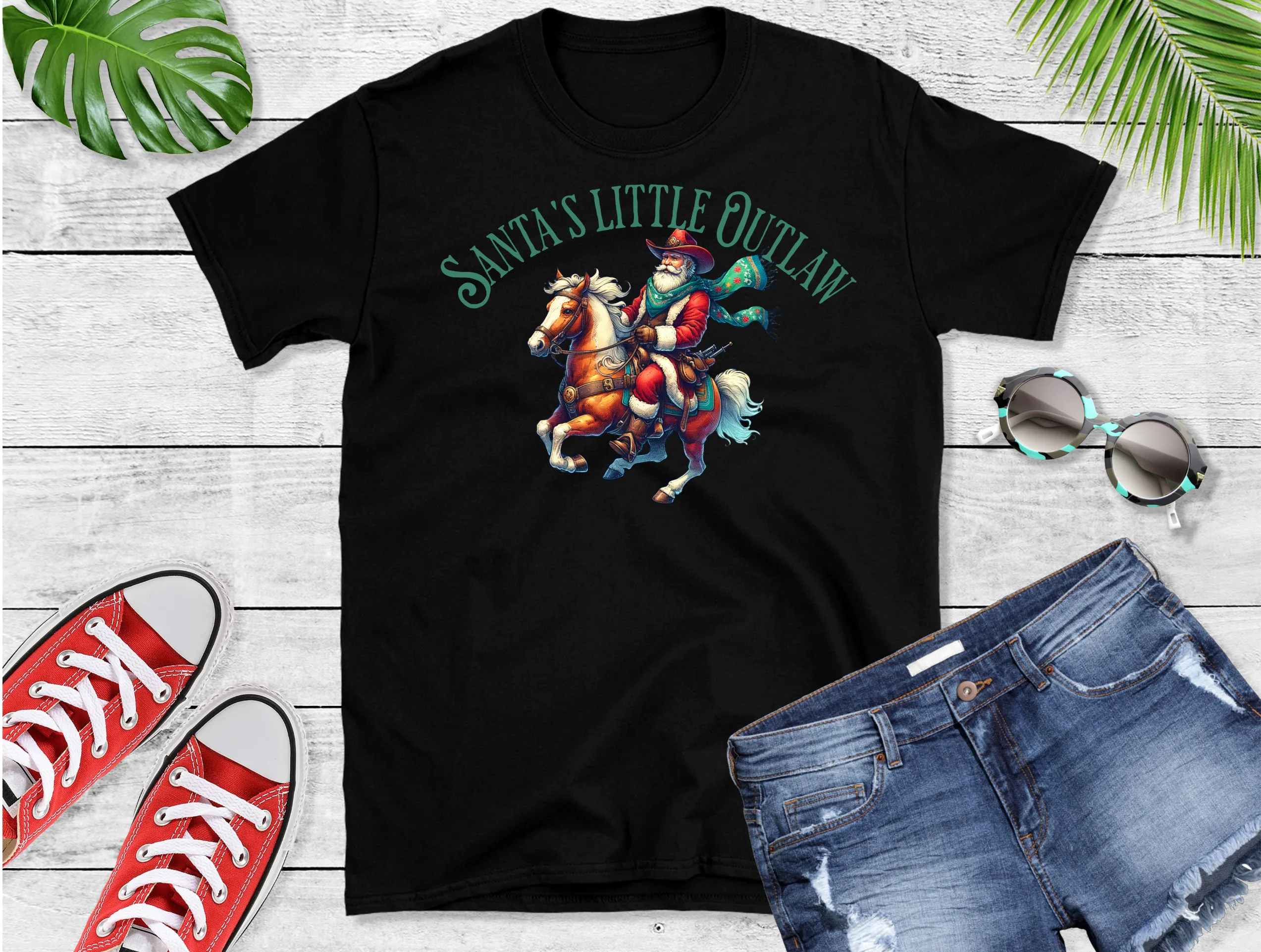 Santa's Little Outlaw Tee, Christmas T-Shirt, Country Christmas shirt, Christmas Graphic Tee