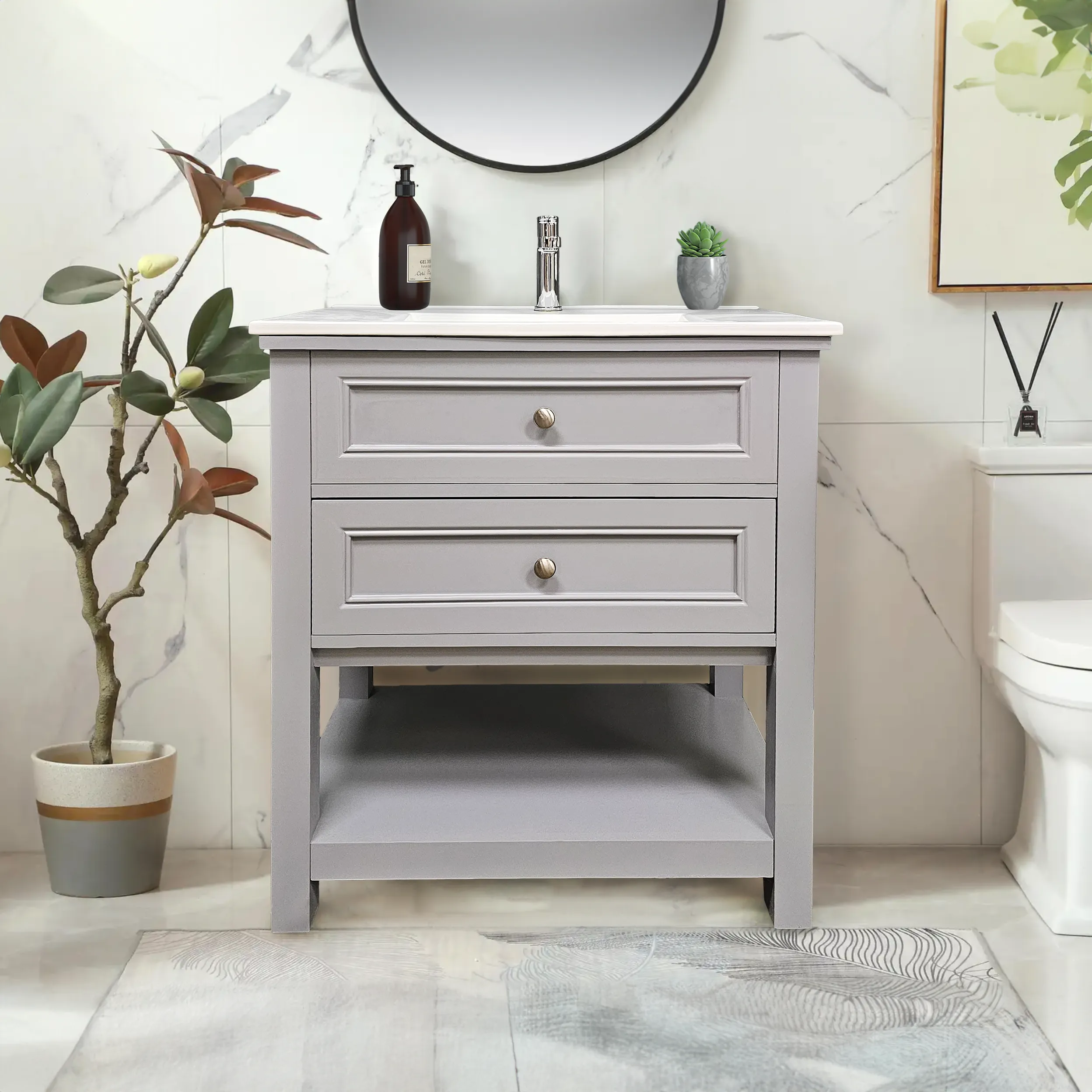 Sienna 30" W x 22" D x 33" H Vanity In Gray With Ceramic Vanity Top