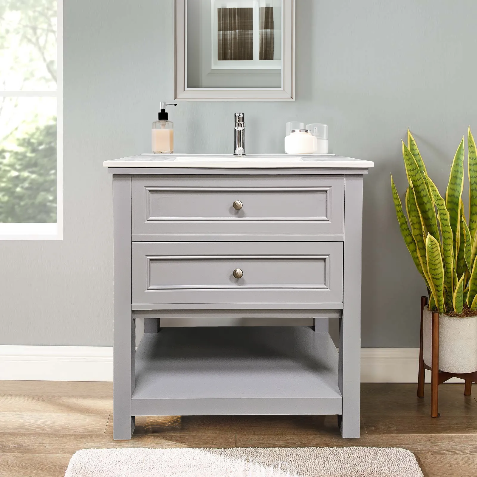 Sienna 30" W x 22" D x 33" H Vanity In Gray With Ceramic Vanity Top