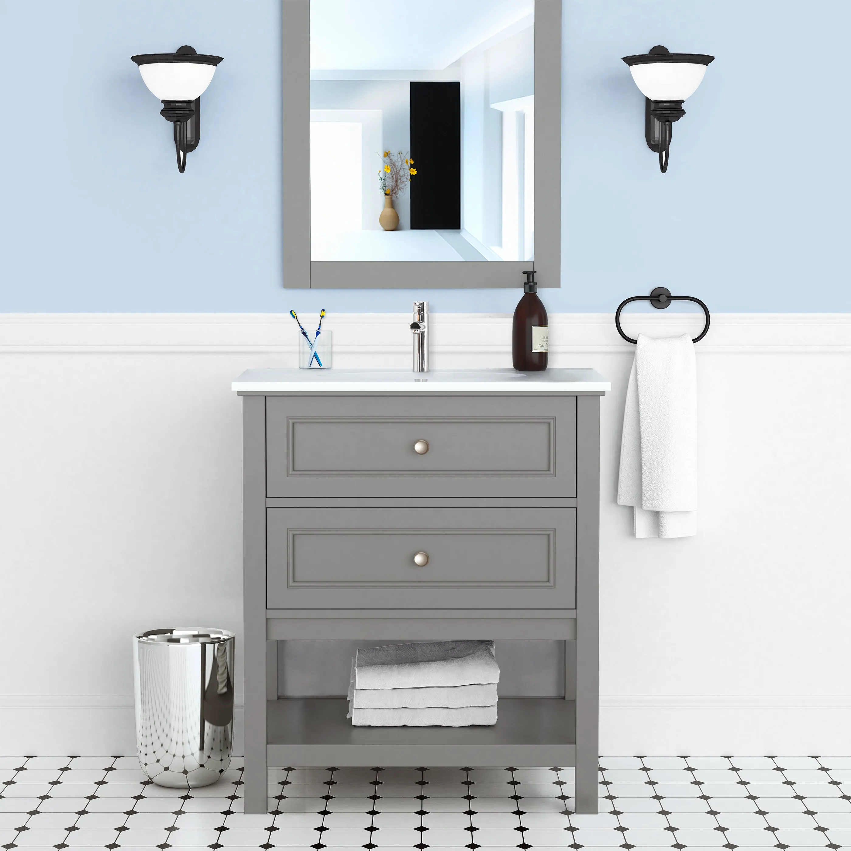 Sienna 30" W x 22" D x 33" H Vanity In Gray With Ceramic Vanity Top