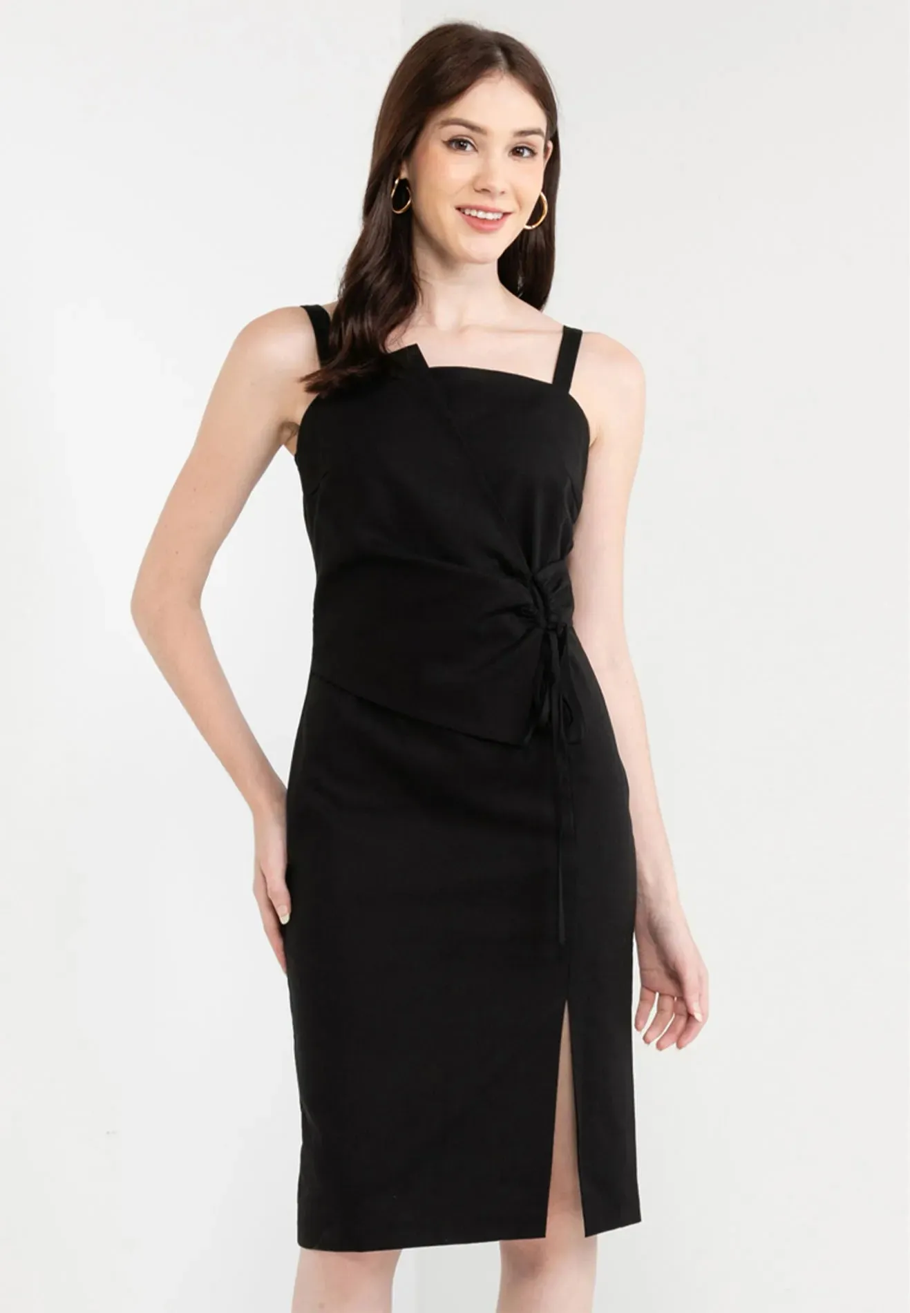 Sleeveless Midi Wrap Button Tie Dress