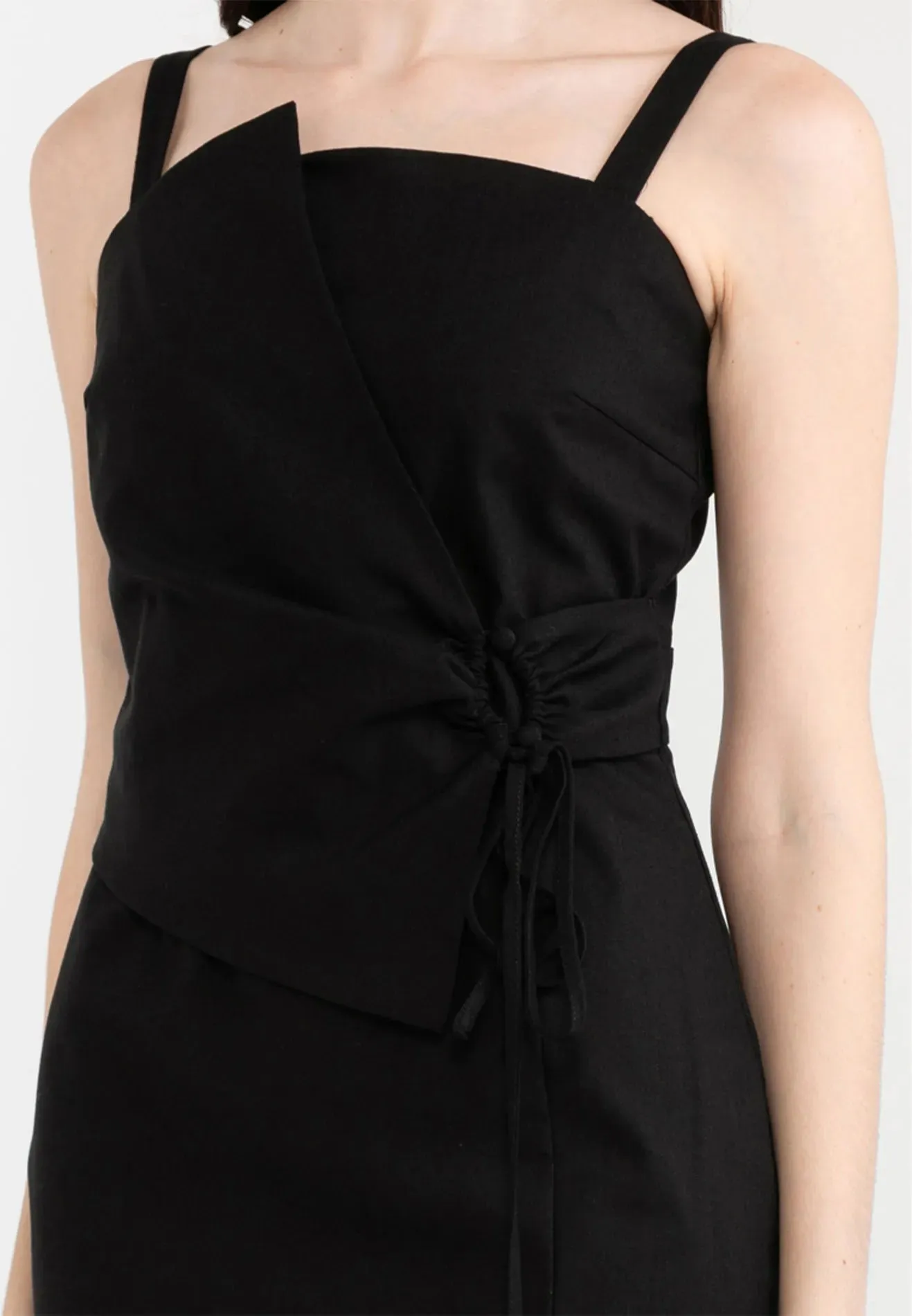 Sleeveless Midi Wrap Button Tie Dress