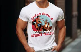 Sleigh Bells & Cowboy Yells Tee, Christmas T-Shirt, Country Christmas shirt, Christmas Graphic Tee