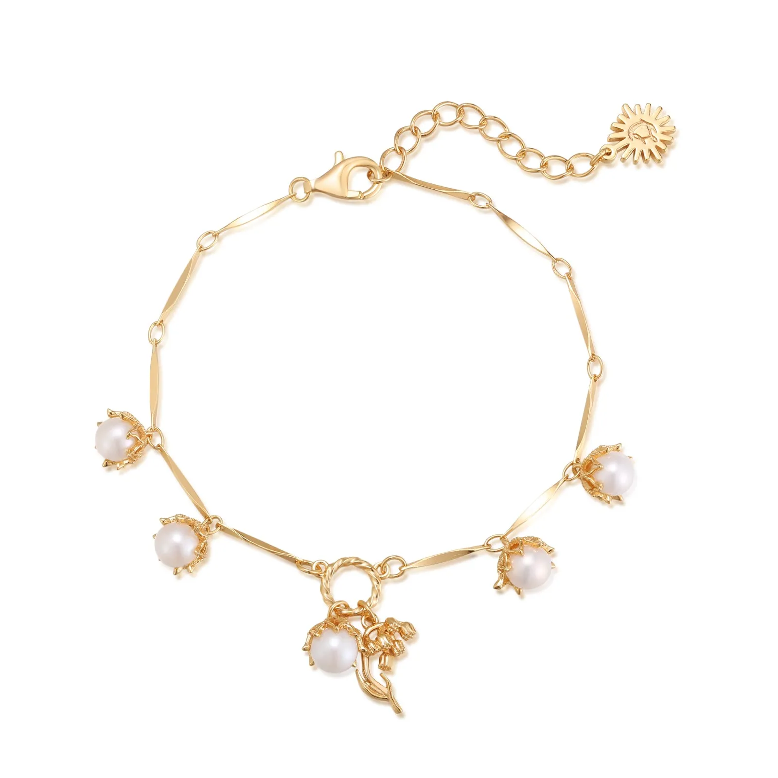 (Special Edition) Freshwater Pearl Gold Dangle Bracelet- Lily of the Valley