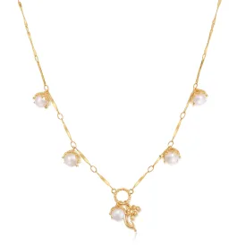 (Special Edition) Freshwater Pearl Gold Dangle Choker - Lily of the Valley