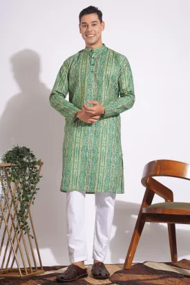 Standard Green Trending Design Print Cotton Kurta