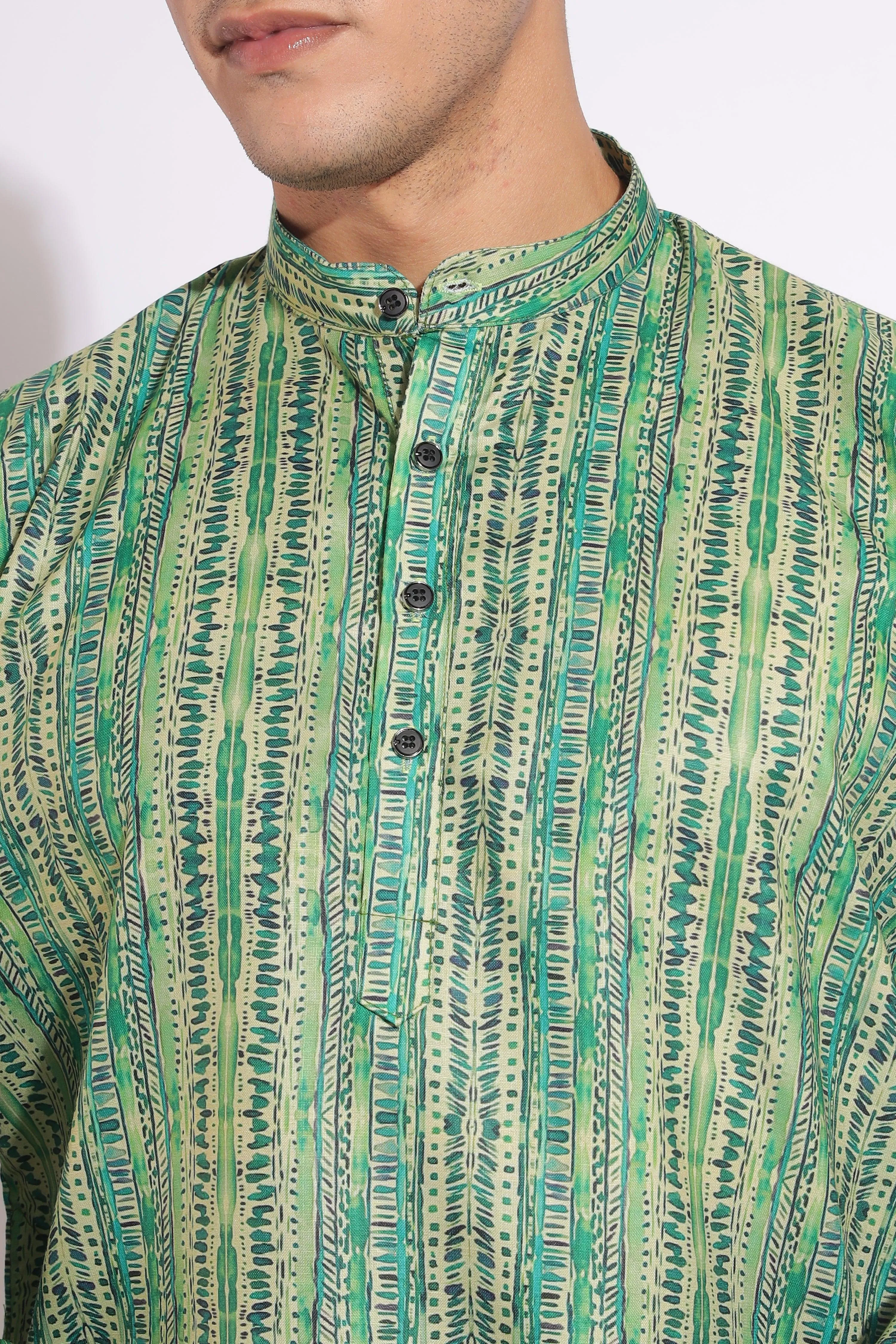 Standard Green Trending Design Print Cotton Kurta