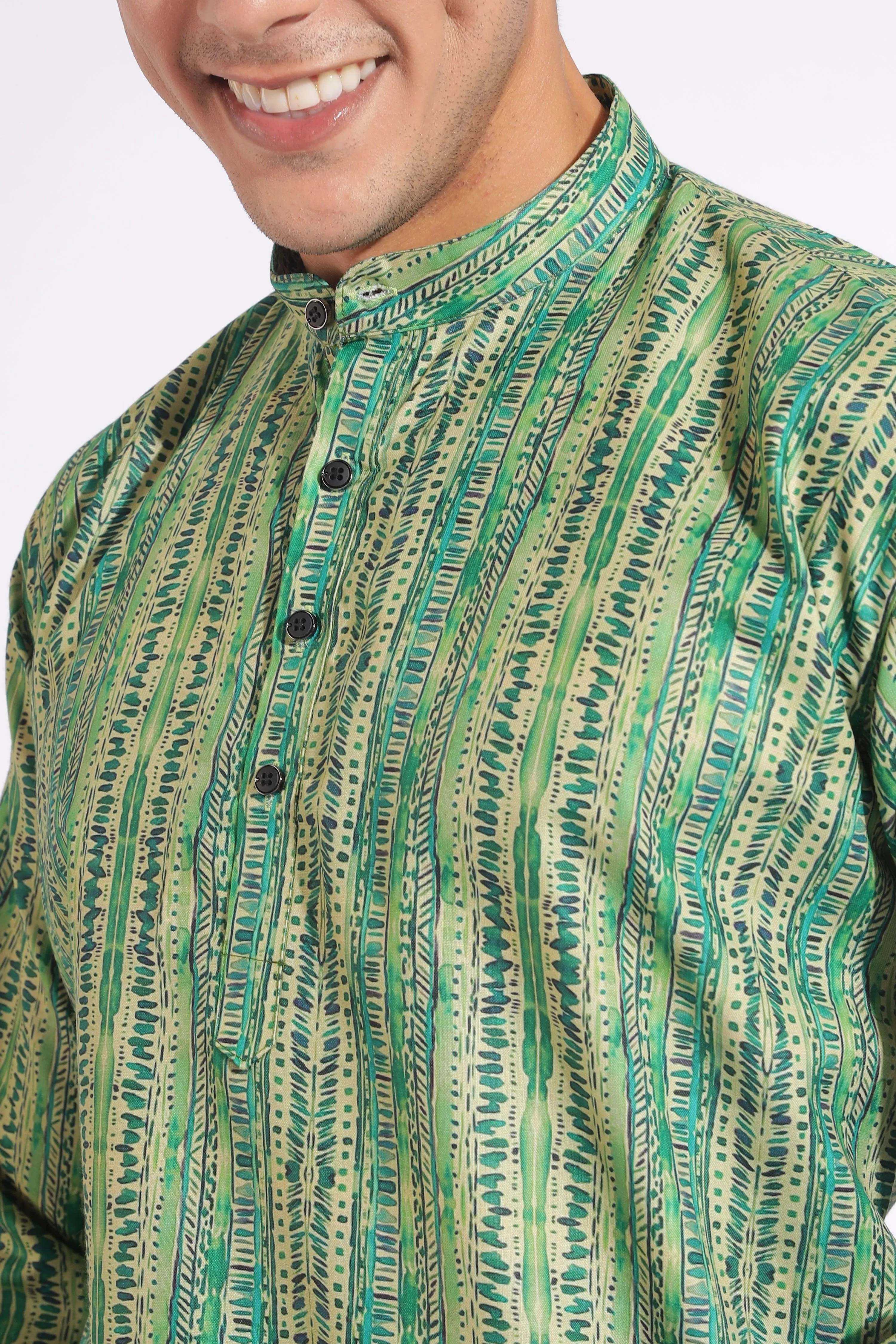 Standard Green Trending Design Print Cotton Kurta