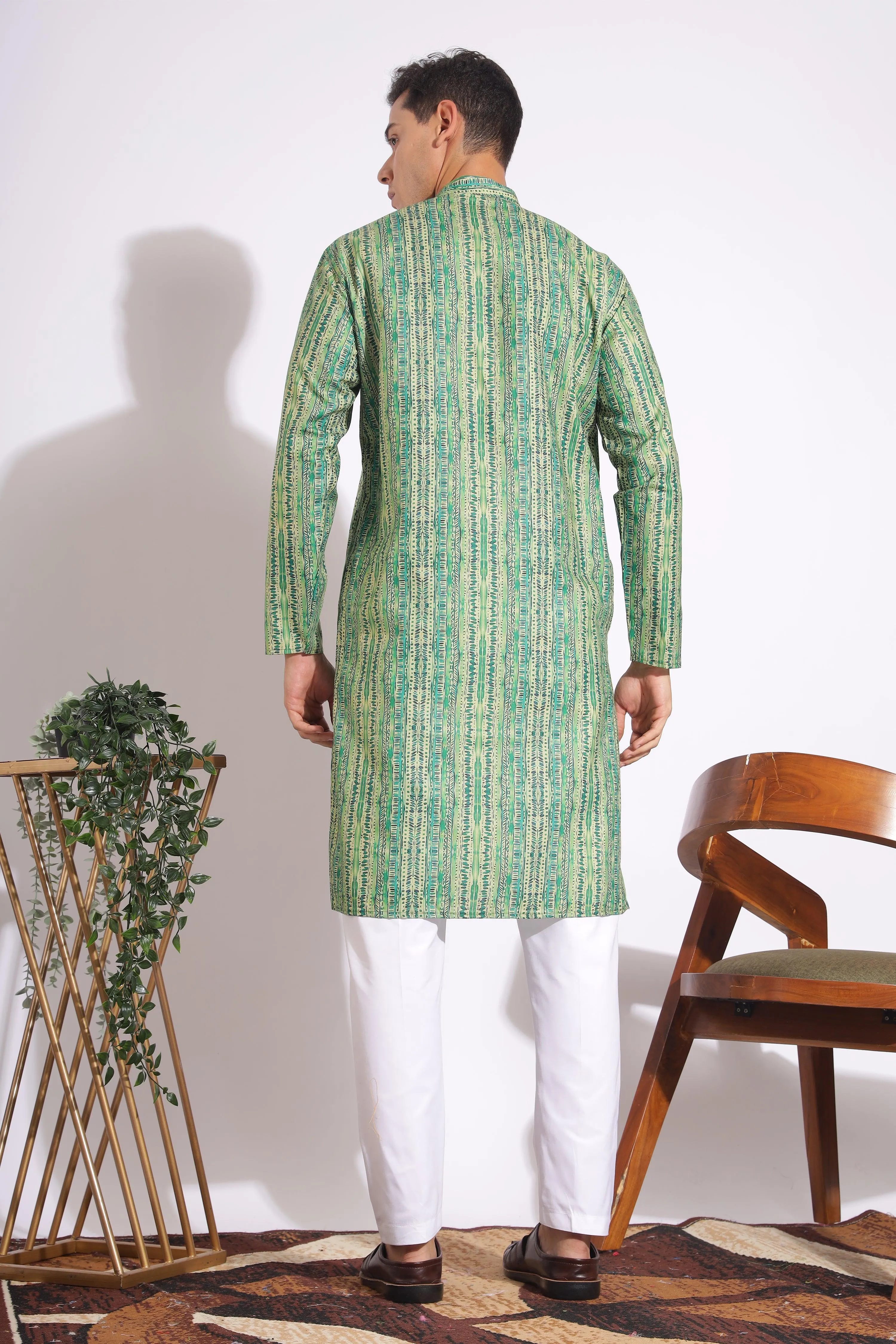 Standard Green Trending Design Print Cotton Kurta