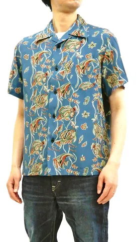 Studio D'artisan Men's Hawaiian Shirt Angelfish Rayon Short Sleeve Aloha shirt SP-050 Blue