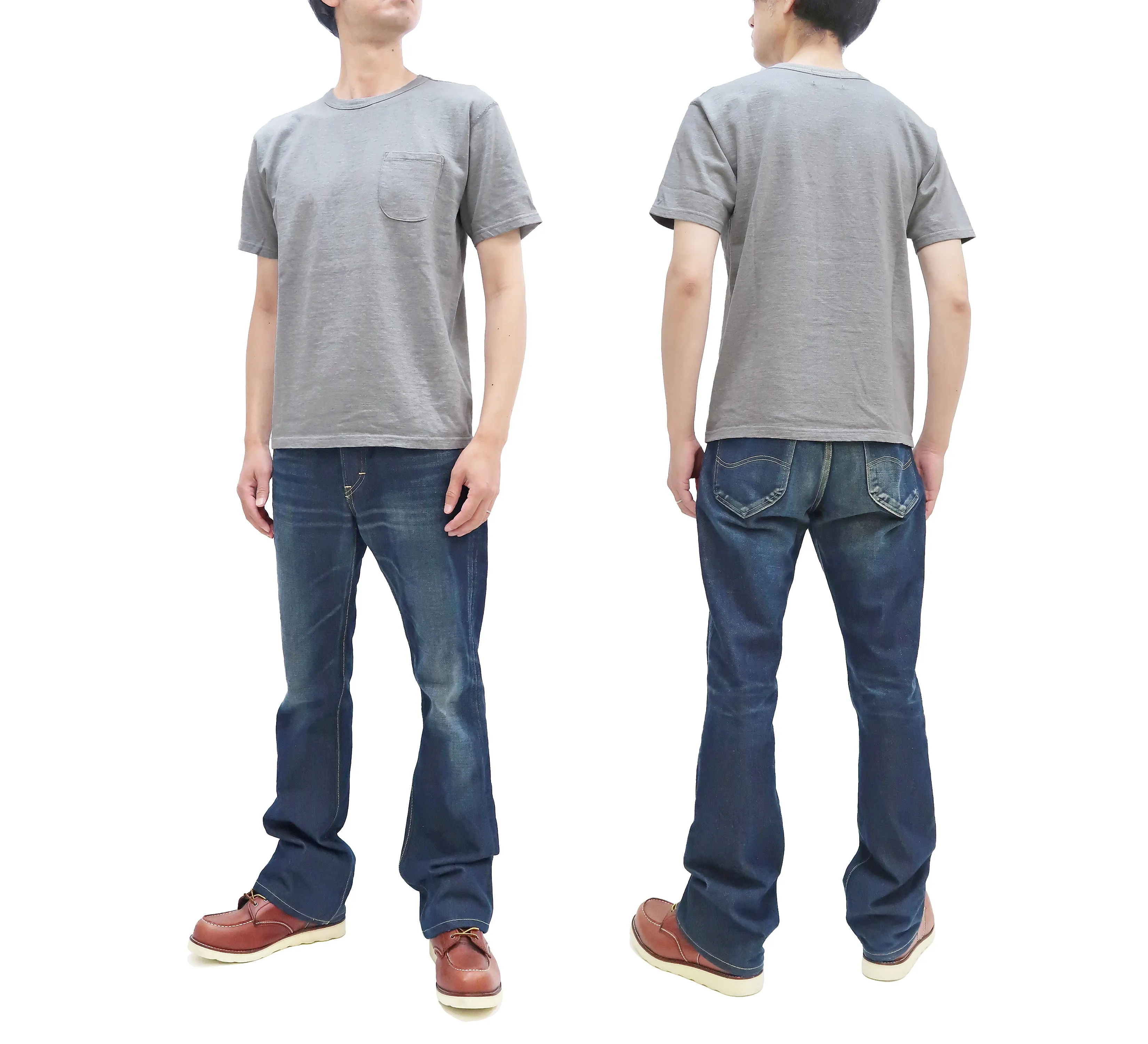 Studio D'artisan Plain T-shirt Men's Short Sleeve Suvin Gold Tsuri-ami Loopwheeled Pocket Tee 9916 Heather-Gray