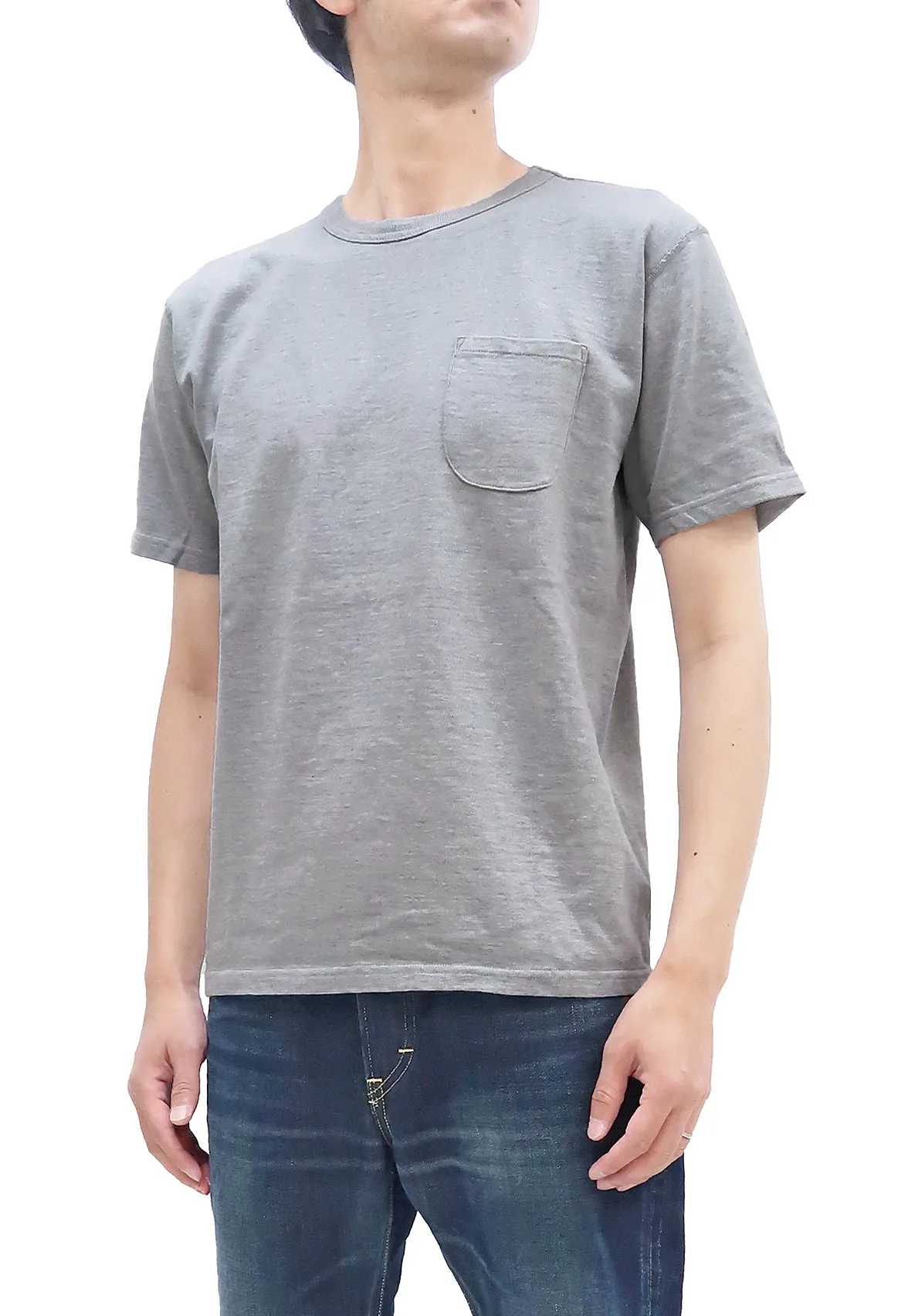 Studio D'artisan Plain T-shirt Men's Short Sleeve Suvin Gold Tsuri-ami Loopwheeled Pocket Tee 9916 Heather-Gray