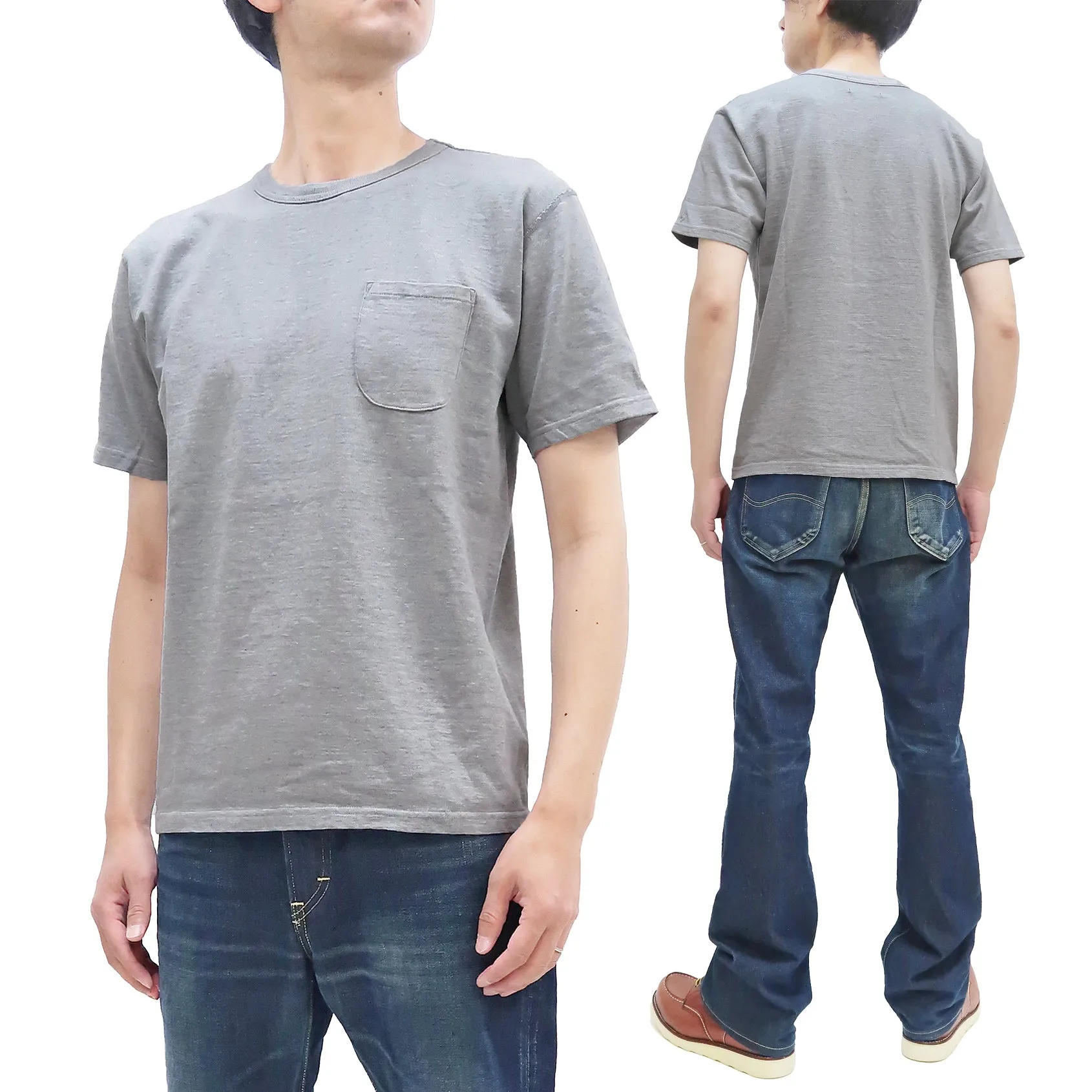 Studio D'artisan Plain T-shirt Men's Short Sleeve Suvin Gold Tsuri-ami Loopwheeled Pocket Tee 9916 Heather-Gray