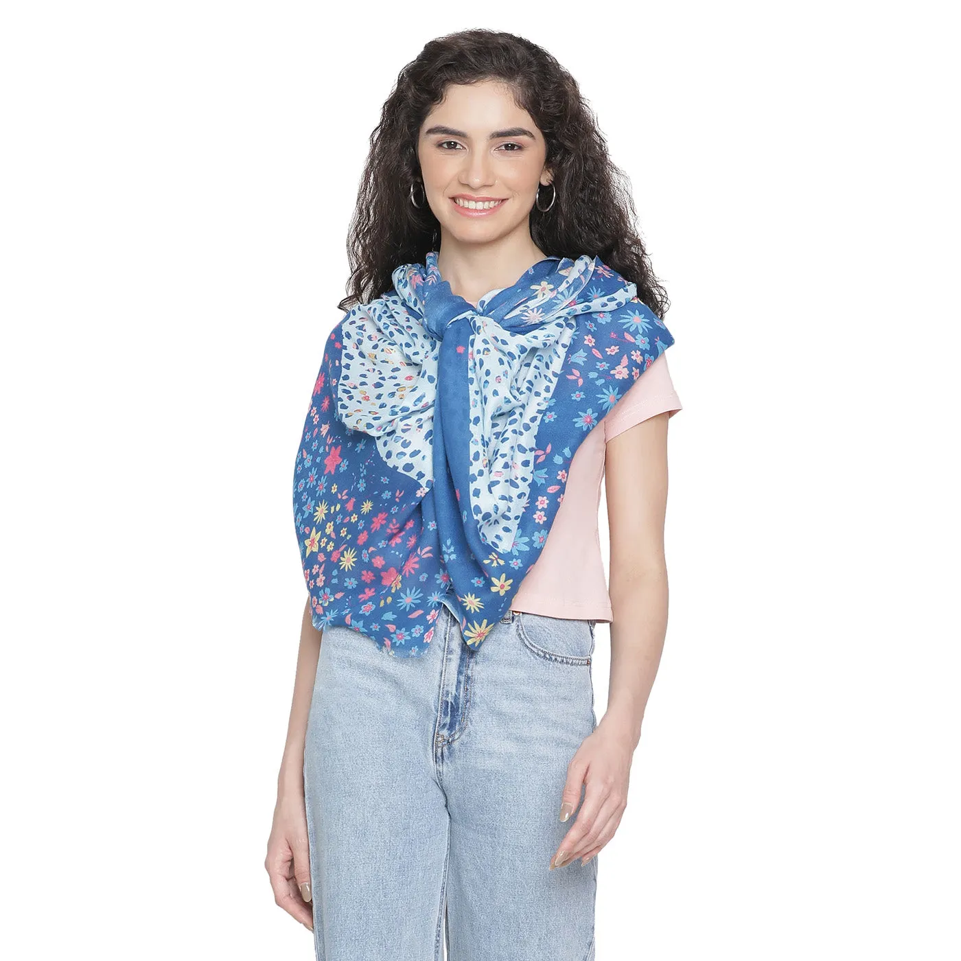 Stunning Printed Blue Modal Silk Stole