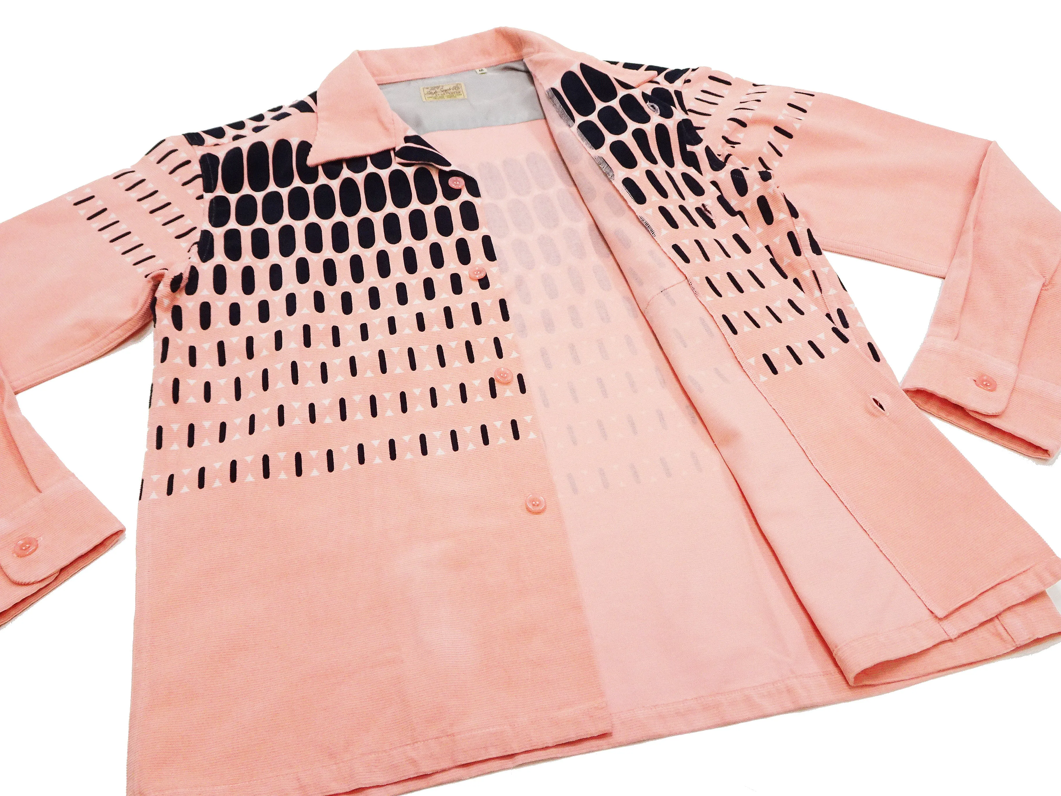 Style Eyes Corduroy Sport Shirt Men's 1950s Style Long Sleeve Button Up Shirt ELVIS DOT Pattern SE29169 162 Pink