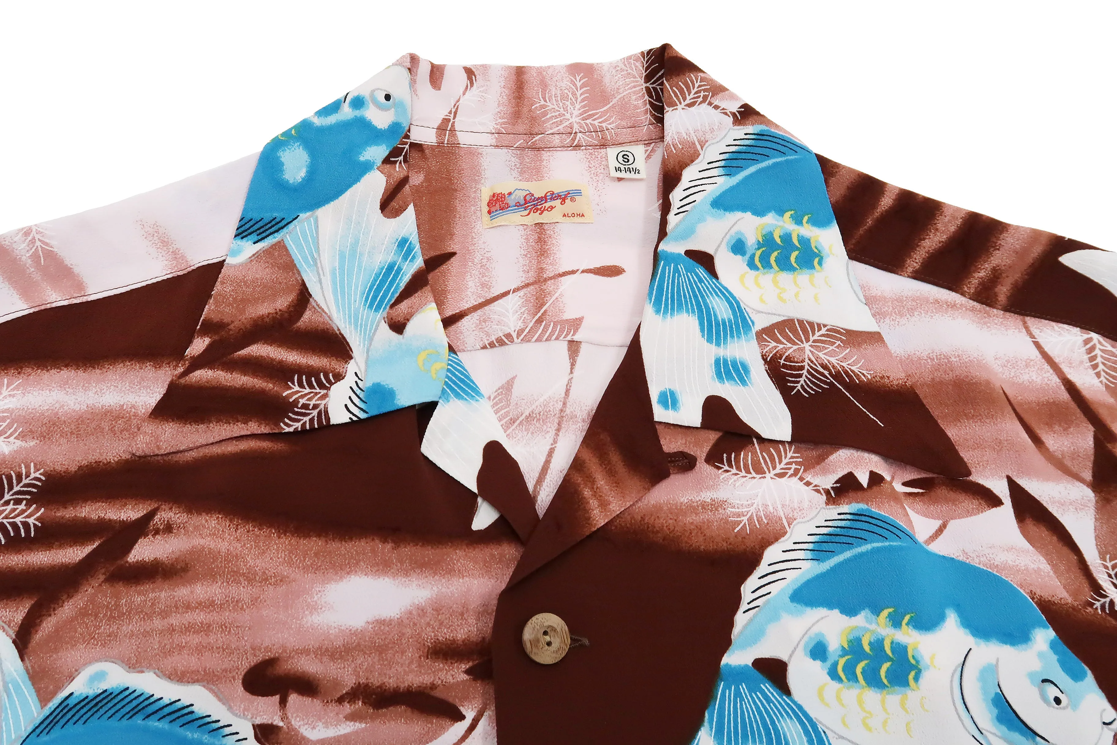 Sun Surf Hawaiian Shirt Kilohana Goldfish Men's Short Sleeve Rayon Crepe Aloha Shirt SS38802 138 Brown