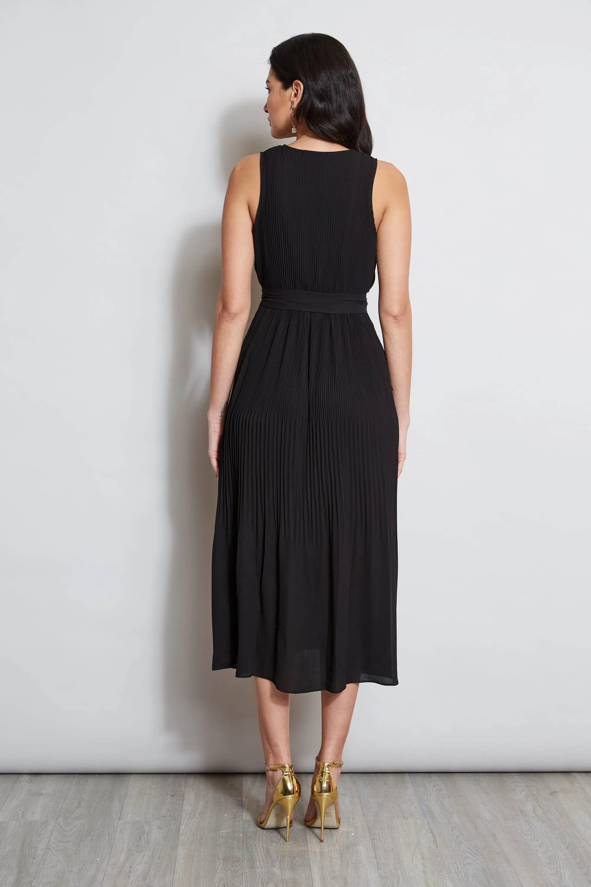 T-Tahari Pleated Faux Wrap Midi Dress