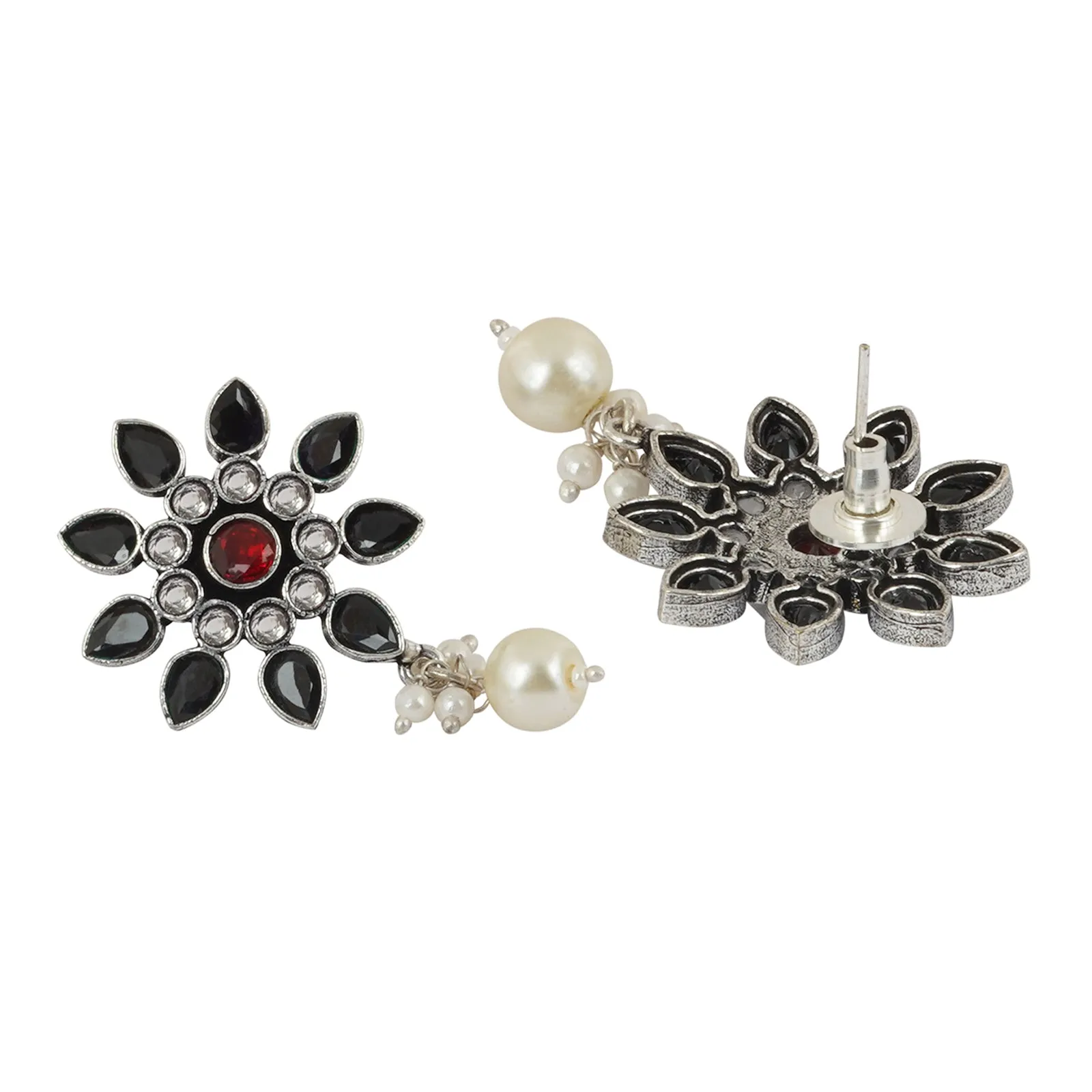 Teejh Eesha Black and Maroon Silver Oxidised Earring