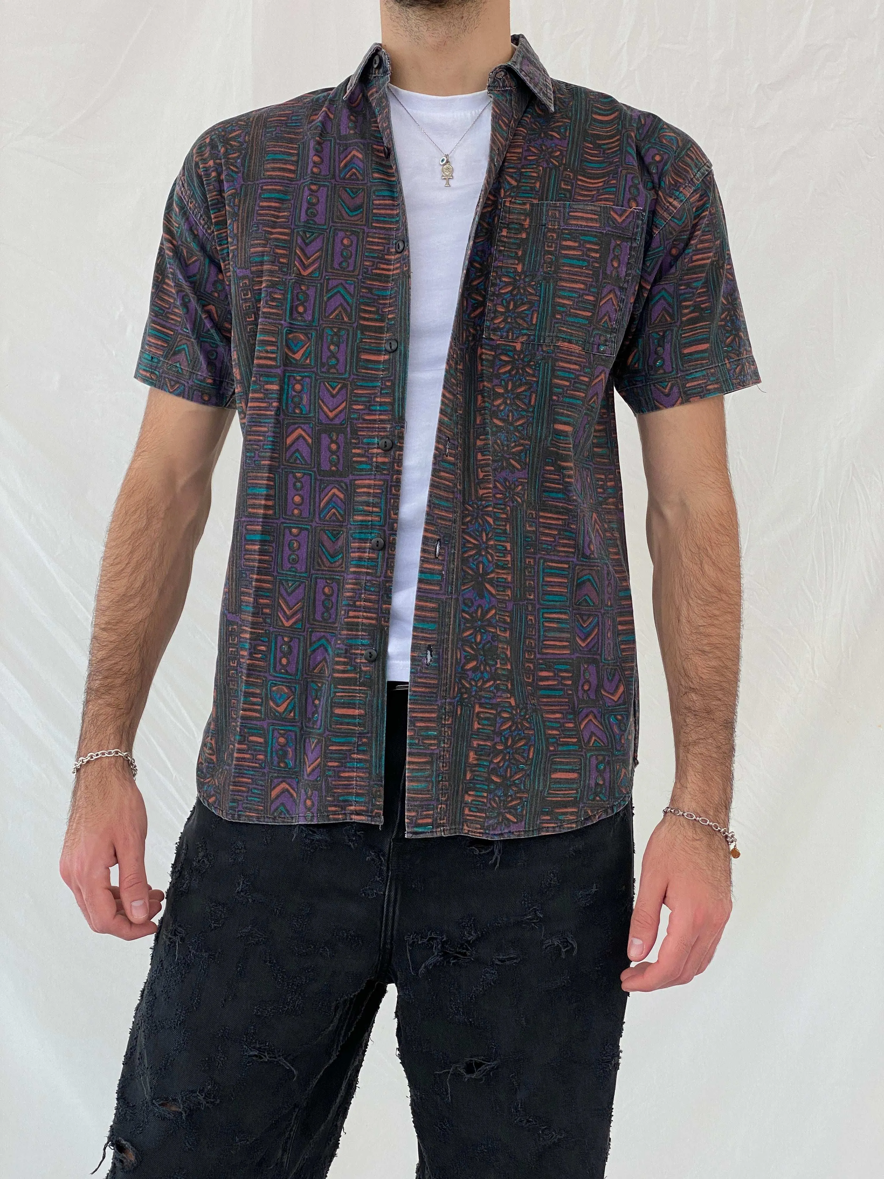 Vintage 90s APPARATUS Boho Patterned Cotton Shirt Size L