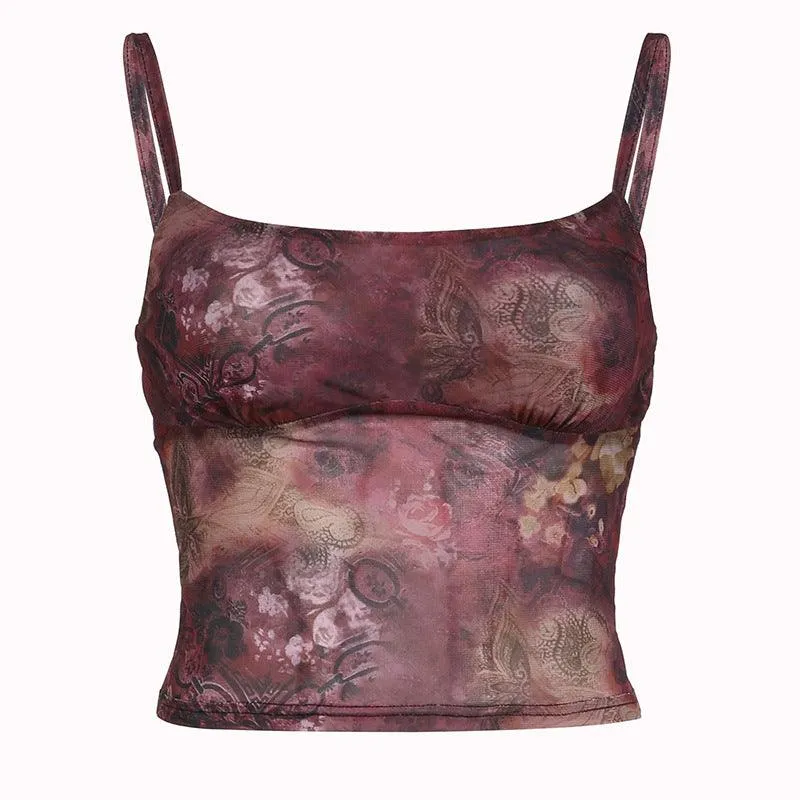 Vintage Printed Mesh Cami Top